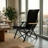 Premium High-Back Folding Camping Chair with Wood Armrests - Black thumbnail 3