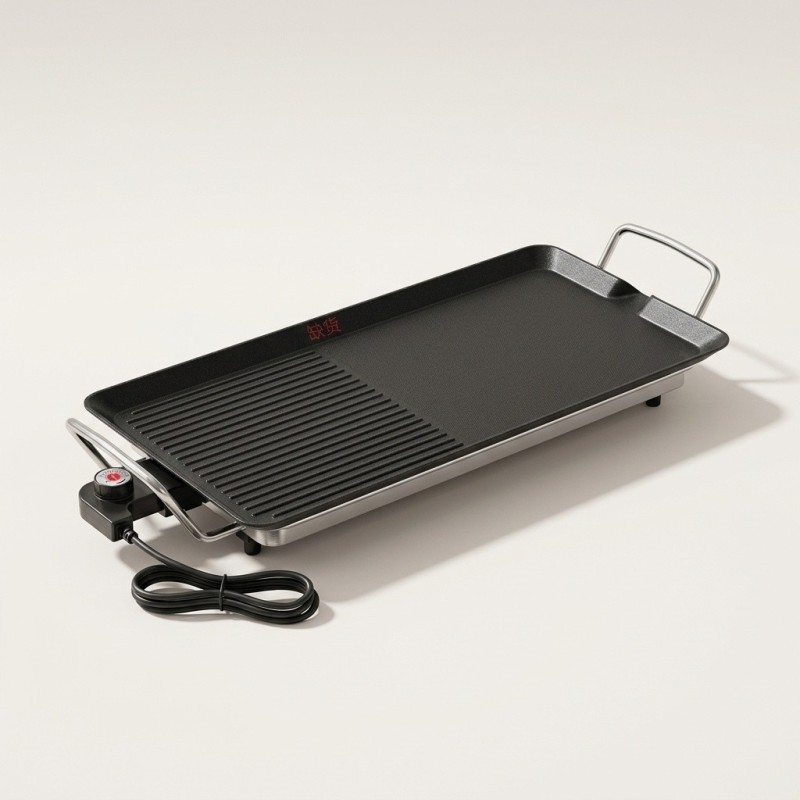 Large Korean Style Electric Griddle 48x28cm - 1500W Non-Stick Indoor Grill - Image 1