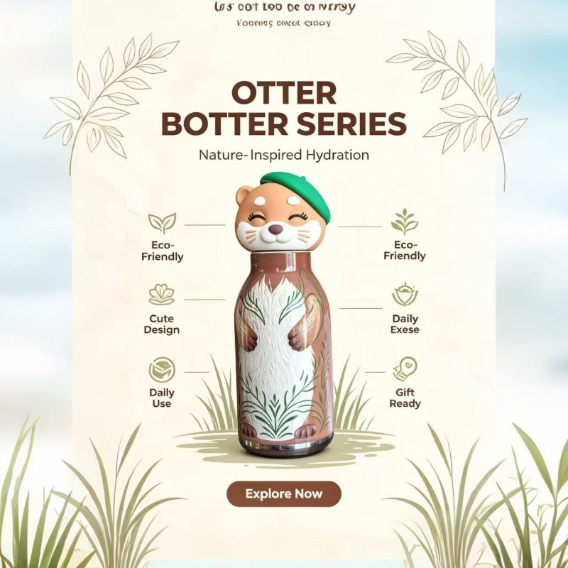 OtterSip Thermal Silicone Lid Insulated Bottle (Brown) - Stainless Steel Vacuum Flask 450ml/16 oz - Image 5