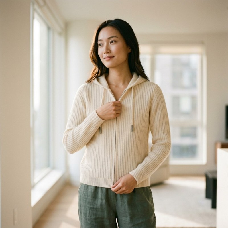 Women's 100% Pure Cashmere Hooded Zip Cardigan - Image 2