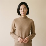 Women's 100% Pure Cashmere Mock Neck Sweater - Camel, Classic Fit thumbnail 1