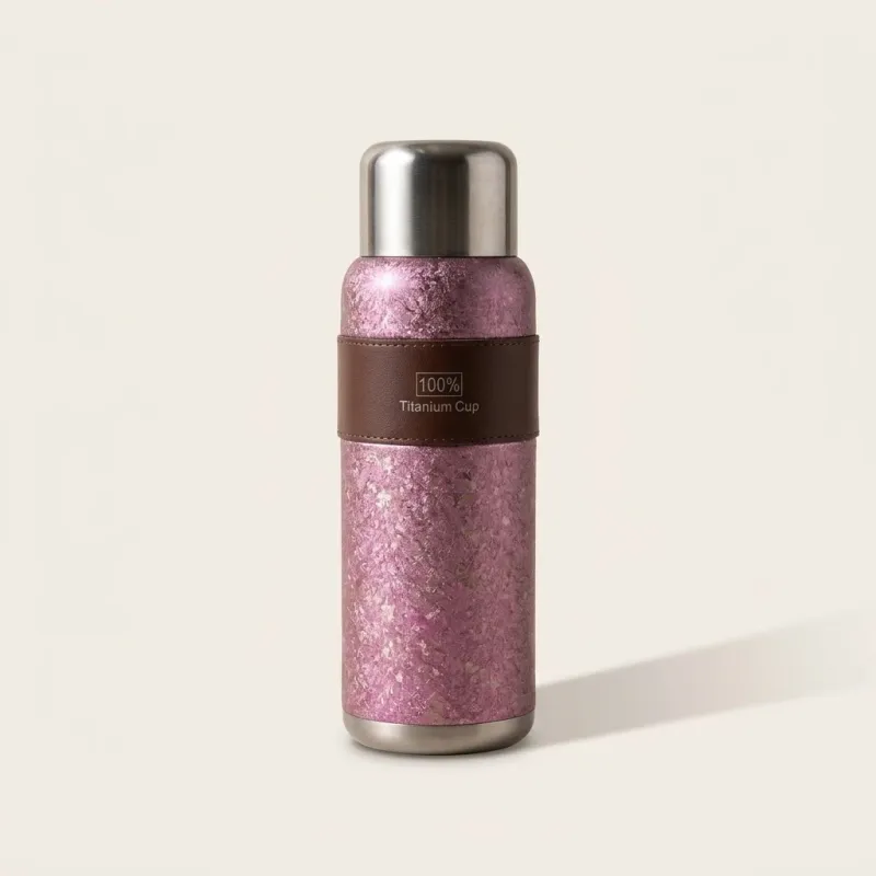 Premium 100% Pure Titanium Vacuum Insulated Bottle with Leather Grip - Image 1